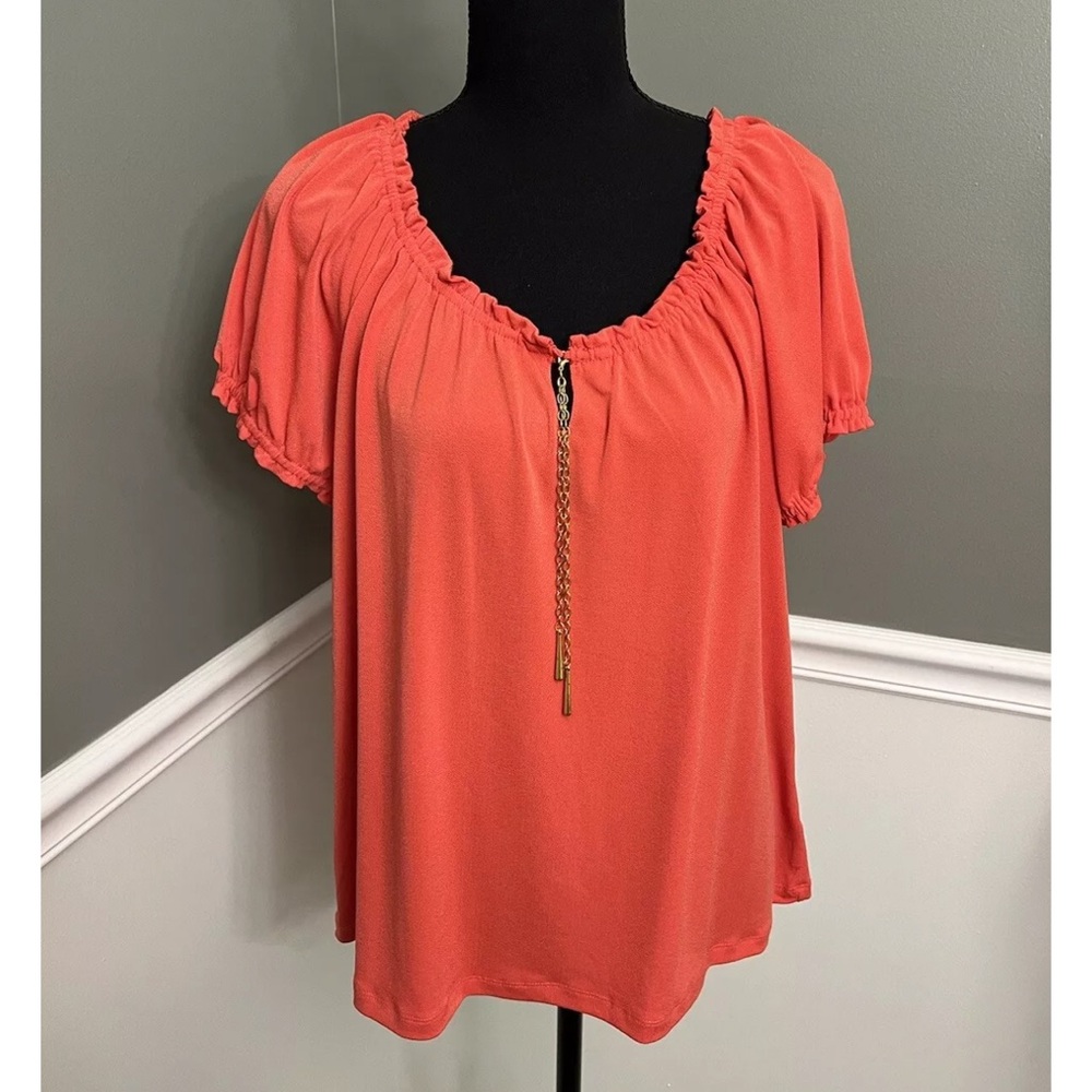 Elementz Women’s Orange Colored T Shirt With Stretchy Neckline & Key Hole Sz:XL